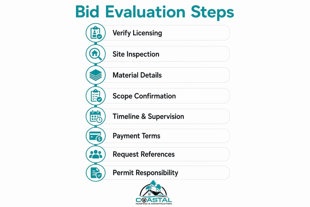 Infographic showing steps to evaluate roofing bids