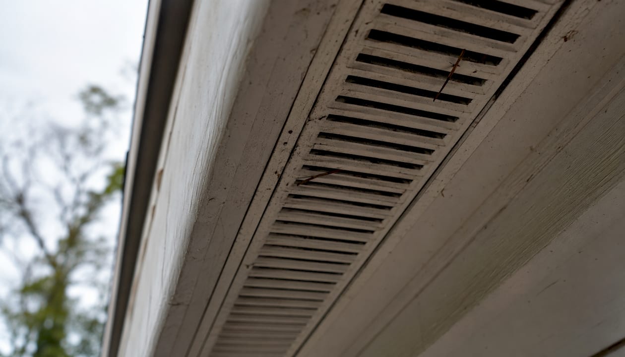 Close-up of soffit vent on house eave