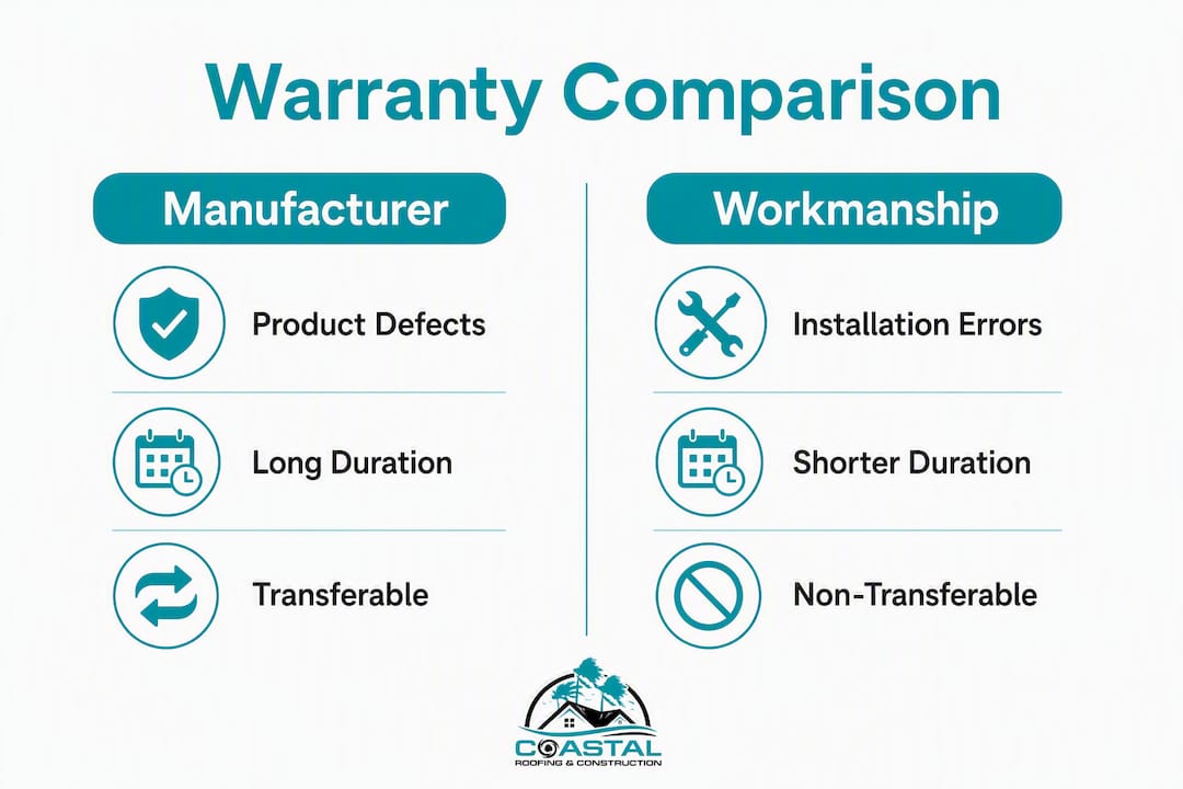 Infographic comparing manufacturer and workmanship warranties