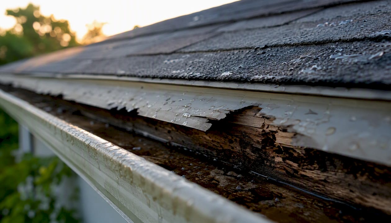 Coastal Roofing & Construction LLC | What Causes Roof Deterioration: A Homeowner's Guide Close-up of moisture damage and rot on roof decking
