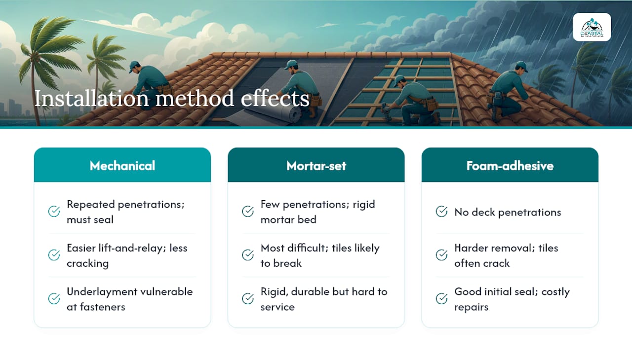 Diagram comparing tile roof installation methods