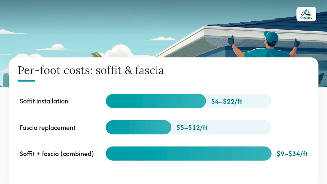 Bar chart of soffit and fascia cost ranges per linear foot