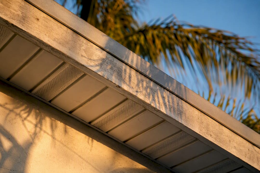 Close-up of soffit and fascia material in sun