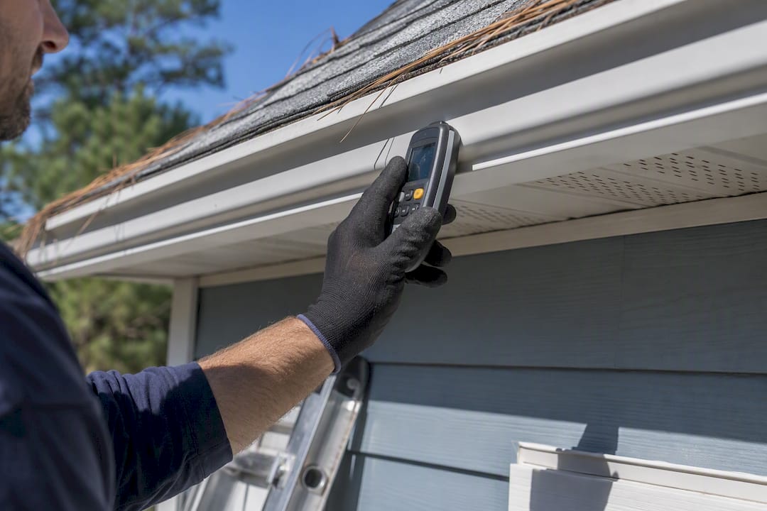 Inspector measuring soffit ventilation effect