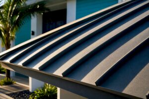 Standing seam metal roof detail on coastal home