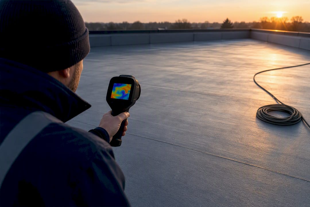 Technician conducting infrared roof survey