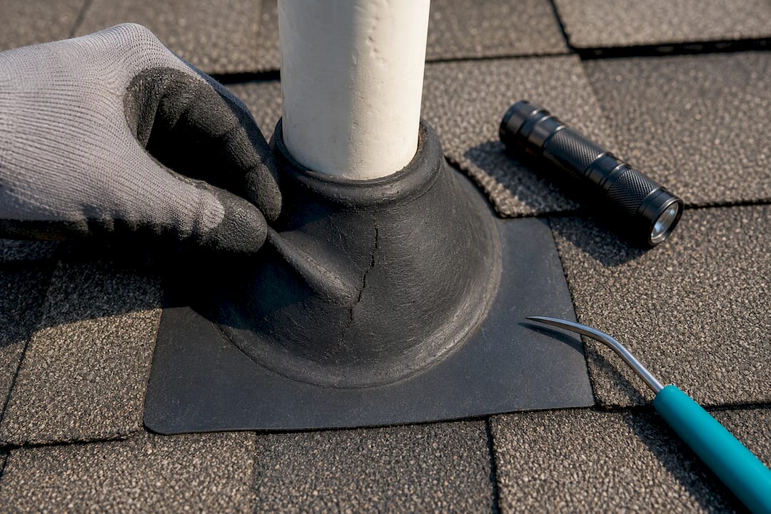 Coastal Roofing & Construction LLC | Inspect These 9 Roof Flashing Types Before a Leak, Homeowners Cracked rubber vent pipe flashing boot