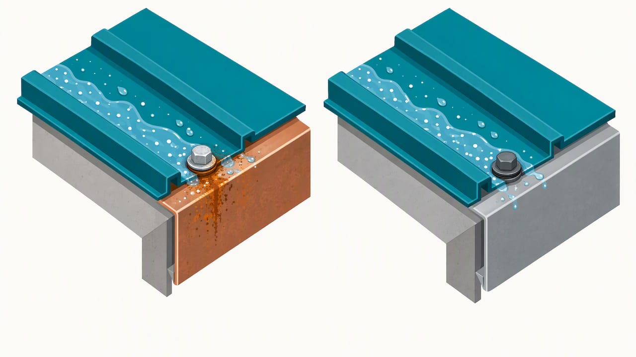 Coastal Roofing & Construction LLC | Coastal Homeowners: Fasteners & Finishes That Stop Metal Roof Corrosion Illustration of galvanic corrosion at roof connections