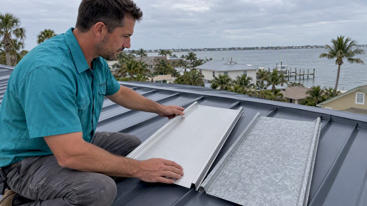 Coastal Roofing & Construction LLC | Aluminum vs. Steel Roofing: Salt Air, Hail, and the Coating Catch Roofing estimator compares aluminum and steel panels